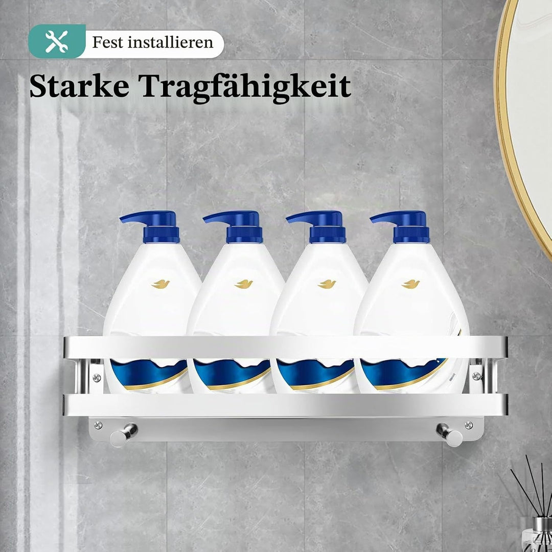 Duschablage Edelstahl Badezimmer Organizer, Duschregal mit Haken für Shampoo und Duschgel (Silber) (