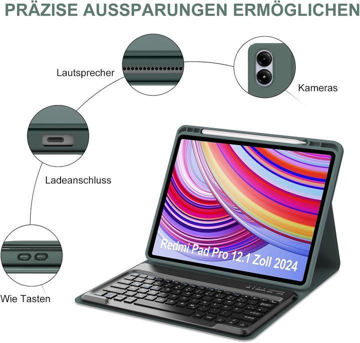 IVEOPPE Tastatur Hülle für Xiaomi Redmi Pad Pro, Tastatur Redmi Pad Pro 12,1 Zoll 2024, Bluetooth Ma