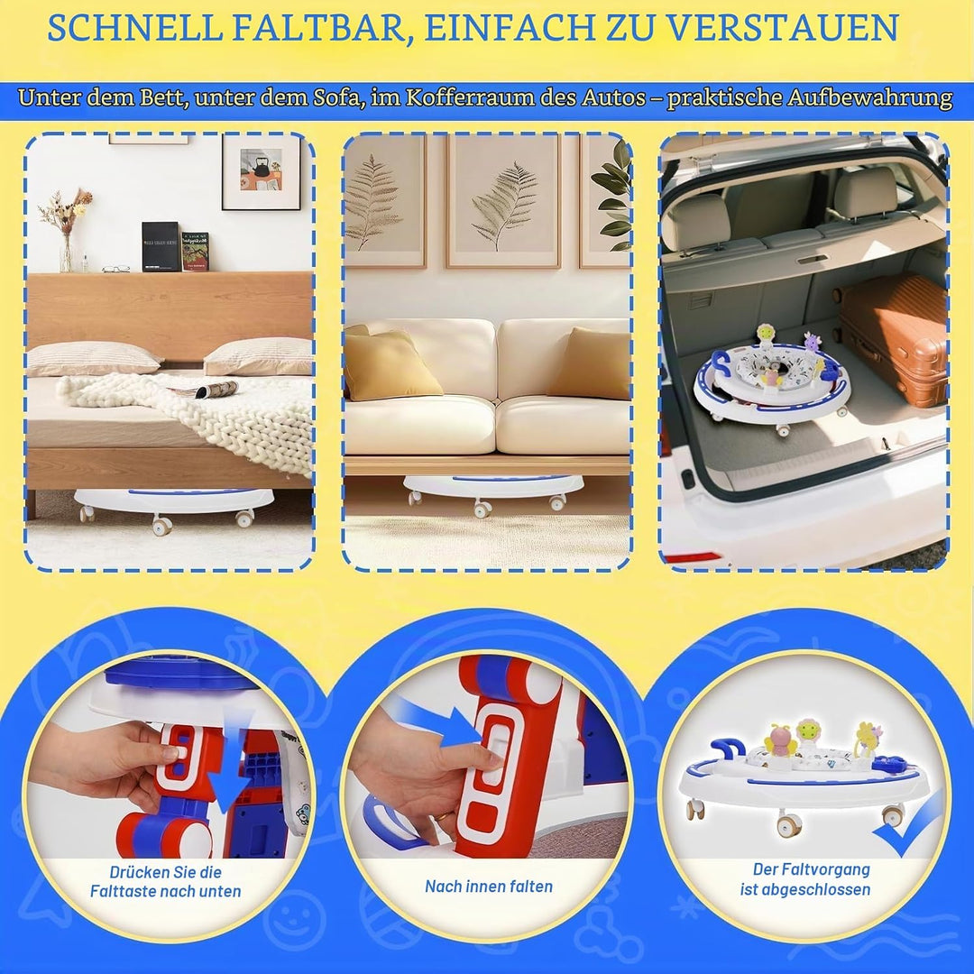 Lauflernhilfe Babywalker 5in1 mit Musikspielzeug, Fussstütze, 360-Grad-Stummschaltung, 6 Räder, 360°