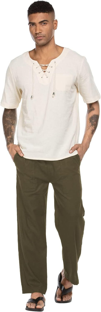 COOFANDY Herren Hose Lange Leinenhose Leicht Sommerhose Strandhose Elastische Taille Yoga Hosen Männ