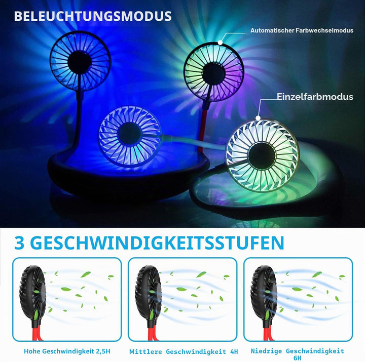 Tragbarer Ventilator, Mini USB Ventilator Hände, Wiederaufladbarer Tragbarer Nackenbügel Ventilator,