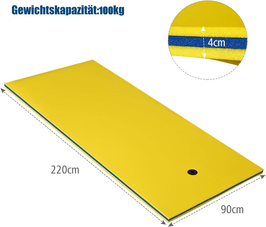 COSTWAY Schwimmmatte 355 x 183 cm, Schwimmende Wassermatte bis 400 kg belastbar, Schwimmmatte aus re