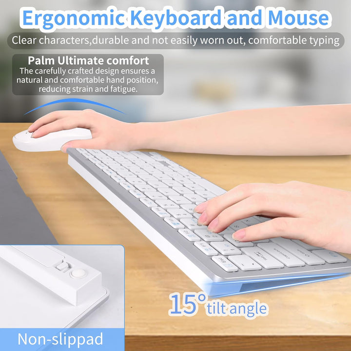 Tastatur Maus Set Kabellos, Bluetooth5.2/3.0 Tastatur &amp; 2.4 GHz USB 3 Mode, Funktastatur Mit Maus Si