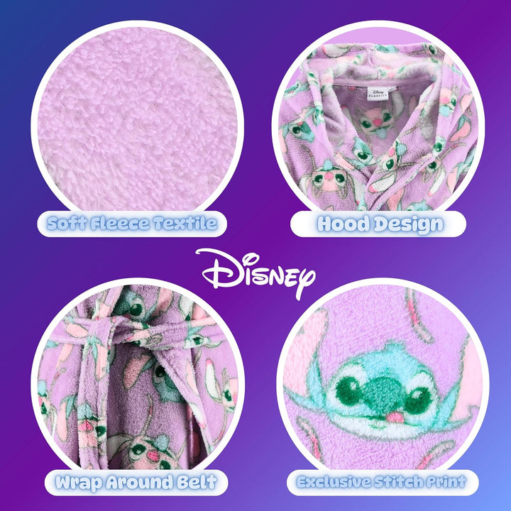 Disney Stitch und Angel Bademantel Mädchen, Hausmantel Loungewear Weicher Fleece Morgenmantel, Gröss