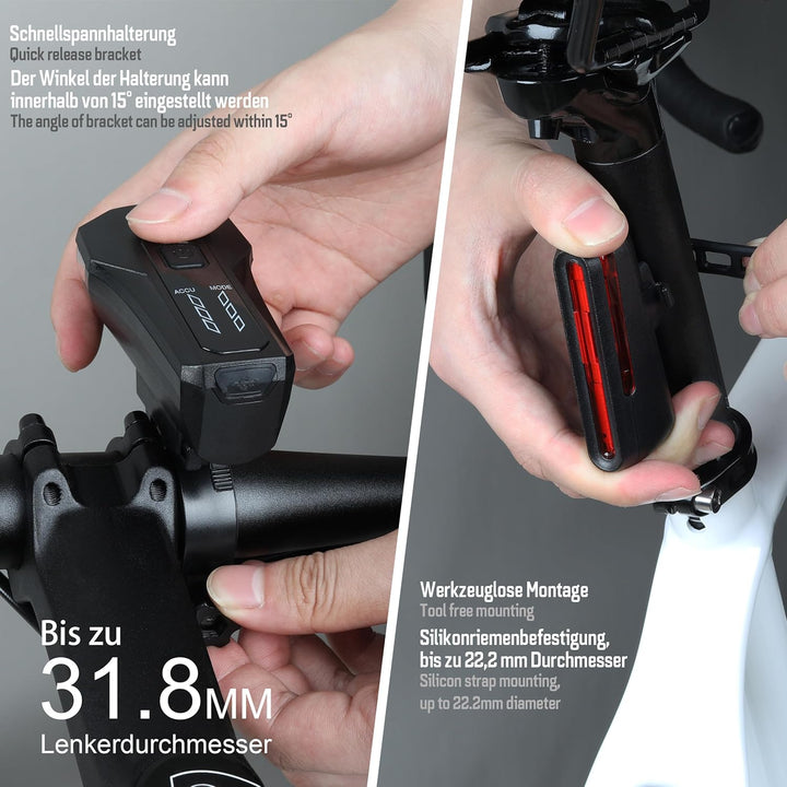 Fahrradlicht-Set Starlight – StVZO zugelassen, 70 Lux LED Frontlicht & Rücklicht mit USB-C, Akku bet