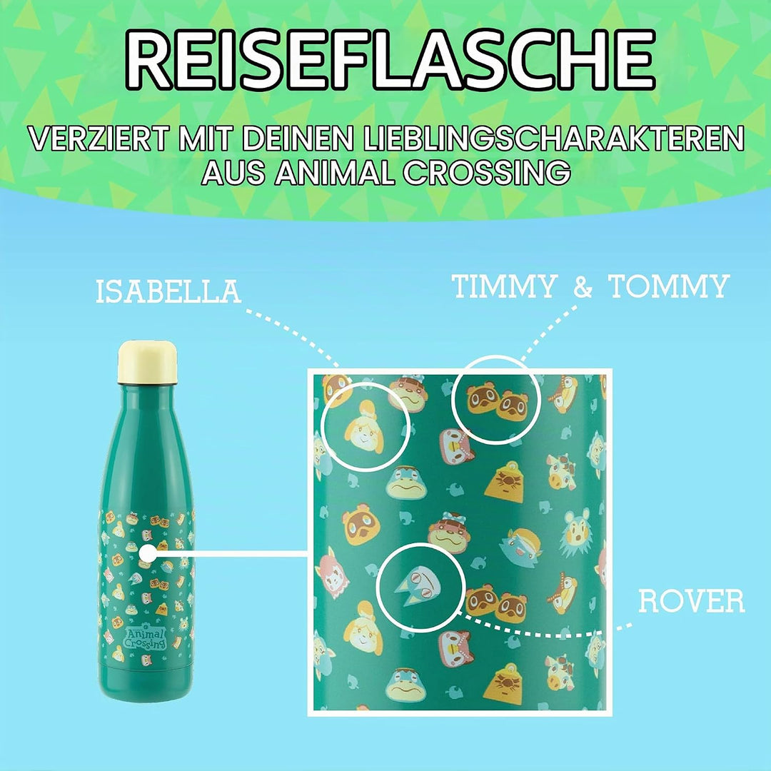 Paladone Animal Crossing Trinkflasche aus Metall, Edelstahl Mehrfarbig