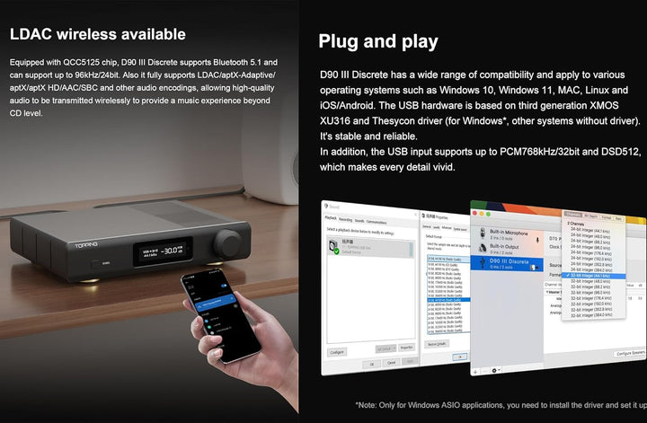 TOPPING D90 III Discrete Vollständig ausgeglichener HiFi-DAC - BT 5.1-Unterstützung LDAC PEQ-Einstel