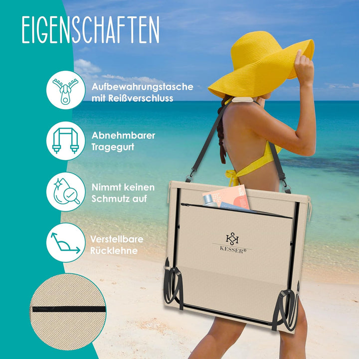 KESSER® Klappbare Strandmatte mit Verstellbarer Rückenlehne – Faltbare Strandliege mit Tragegurt, wa