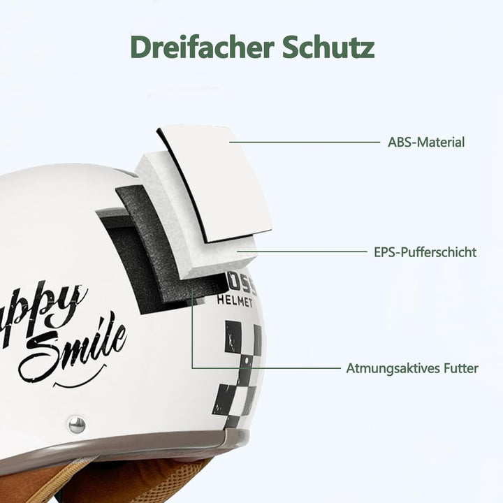 Erwachsenen Motorradhelm Scooter-Helm, Mode Halboffener Helm Mit Schutzbrille, Hat Den Verkehrssiche
