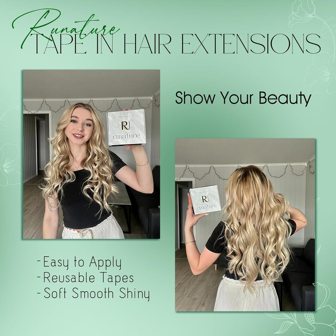 RUNATURE 55cm Tape Extensions Echthaar Blond Invisible Tape in Extensions Echthaar 20 Stück 50g Unsi