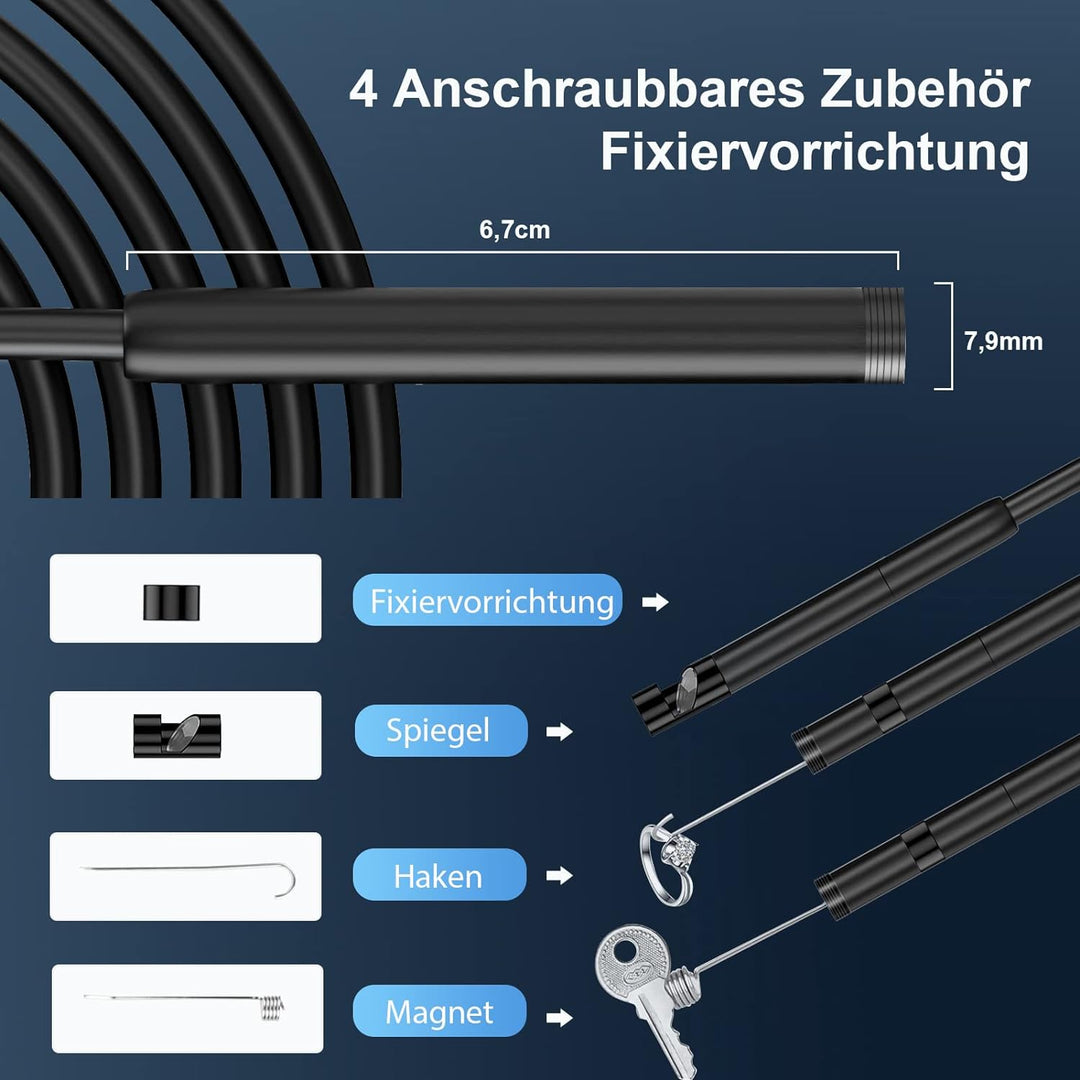 Endoskopkamera mit Licht, WiFi Endoskop Handy 1440P HD, 2.0 Megapixel Inspektionskamera für iPhone A