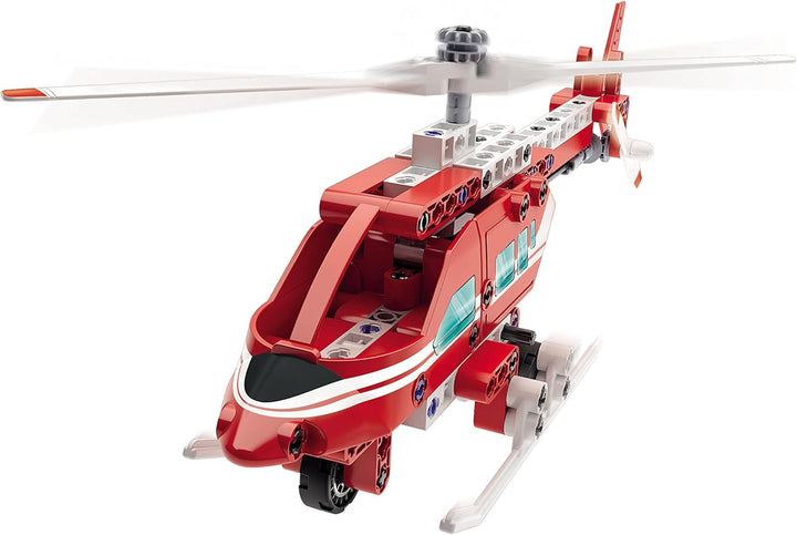 Clementoni - Mechanics Lab Feuerwehr Hubschrauber Bauset mit App-Anleitung, Mehrfarbig (55437)