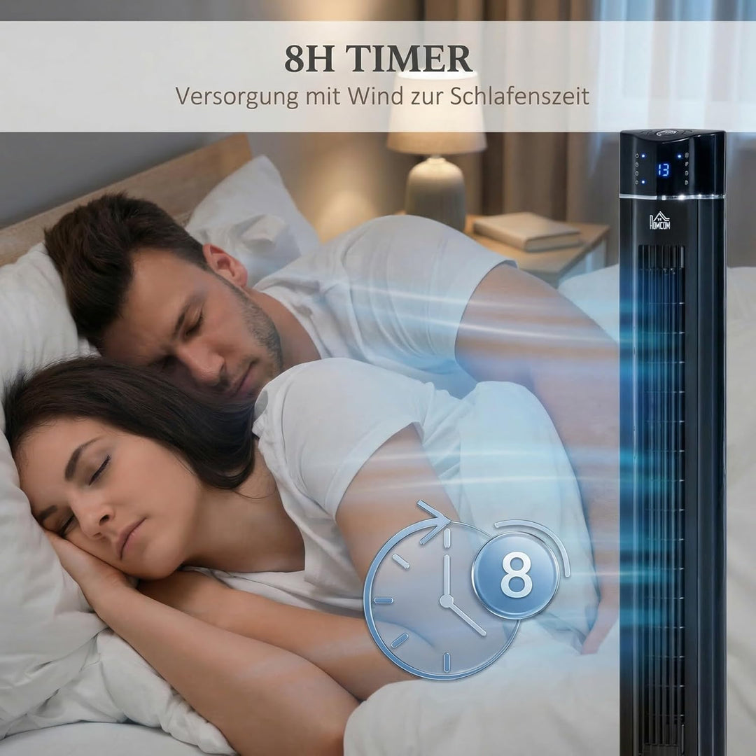 HOMCOM Turmventilator Leise mit Fernbedienung 106,8 cm Standventilator Oszillierend 60°, 3 Modi, 3 G