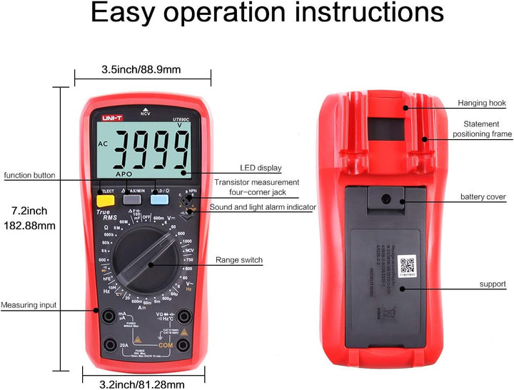 UNI-T UT890C Professionelles Digitalmultimeter Tester Voltmeter Amperemeter Ohmmeter RMS 6000-Konten