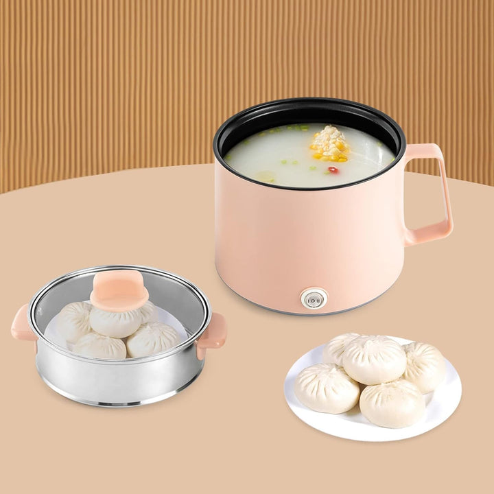 Elektrische Hot Pot und Dampfgarer, 1.7L Tragbare Mini Antihaft Multikocher, Ramen Kocher, Leistungs