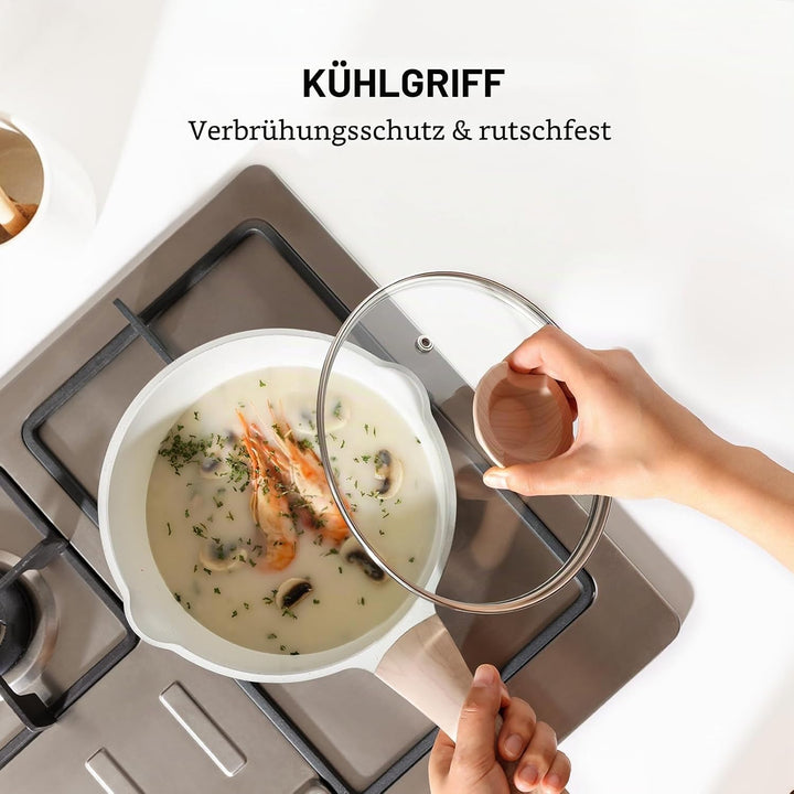 Kordisen Saucenpfannen-Set mit Deckel, 16cm+ 20cm Antihaft-Kochtöpfe mit Ausgiesser, leicht zu reini