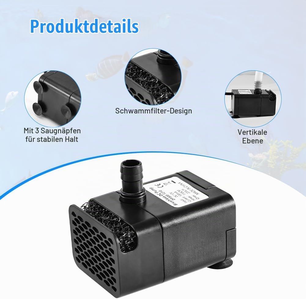 kleine Tauchpumpe, 2m Schlauch &amp; Rückschlagventil, 220L/h kondensatpumpe mit 3 Filterschwamm, 12V Aq
