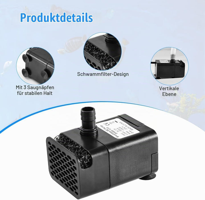 kleine Tauchpumpe, 2m Schlauch &amp; Rückschlagventil, 220L/h kondensatpumpe mit 3 Filterschwamm, 12V Aq