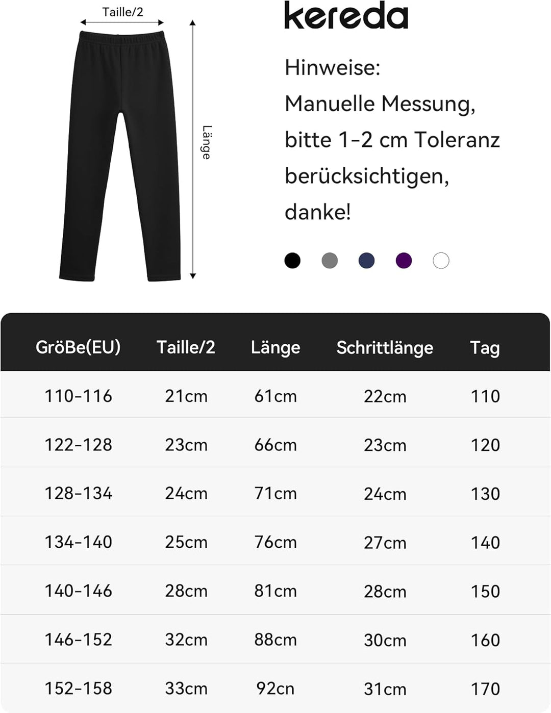 KEREDA Mädchen Leggings Thermo Gefüttert Warme Winter Dicke 2er-Pack 128-134 Schwarz/Navy, 128-134 S