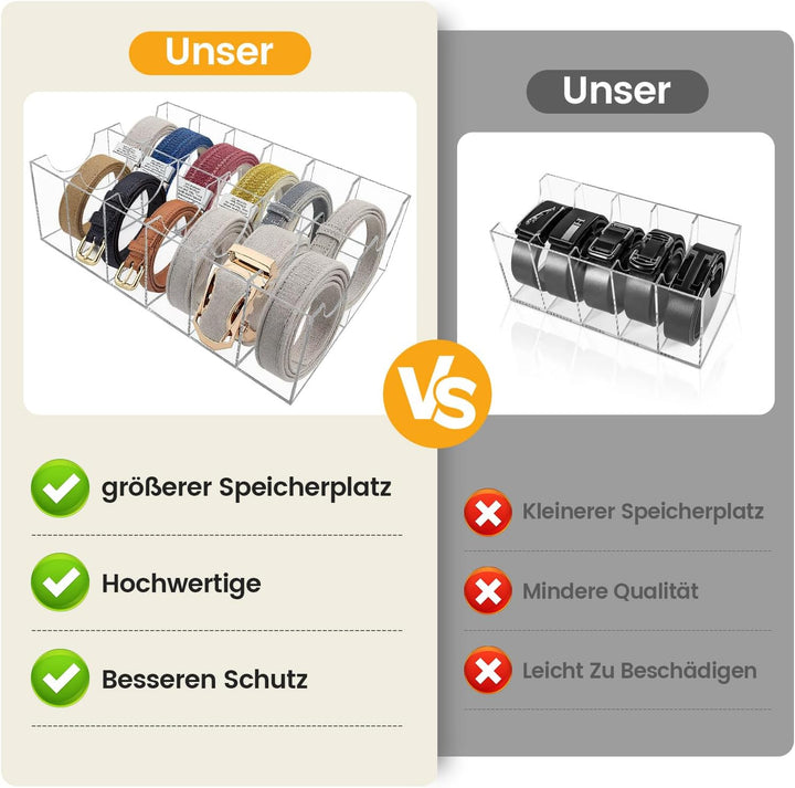 12 Gürtel Aufbewahrung, gürtel aufbewahrung für Herren, Gürtel Organizer Acryl Transparente Gürtel-V