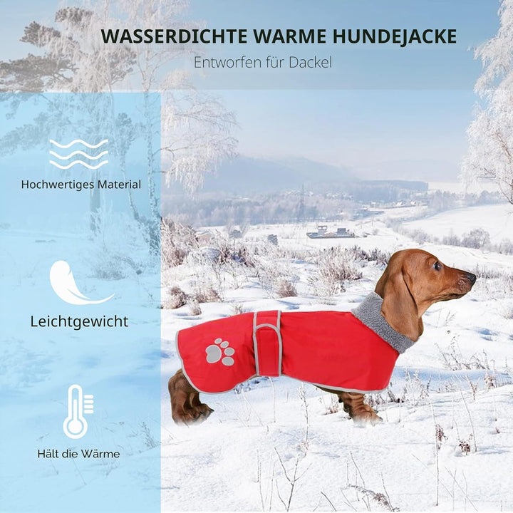 Geyecete-Hunde Wintermantel fur Dackel,Hundejacken mit plüschfutter und Kabelbaumloch,Wasserdichter