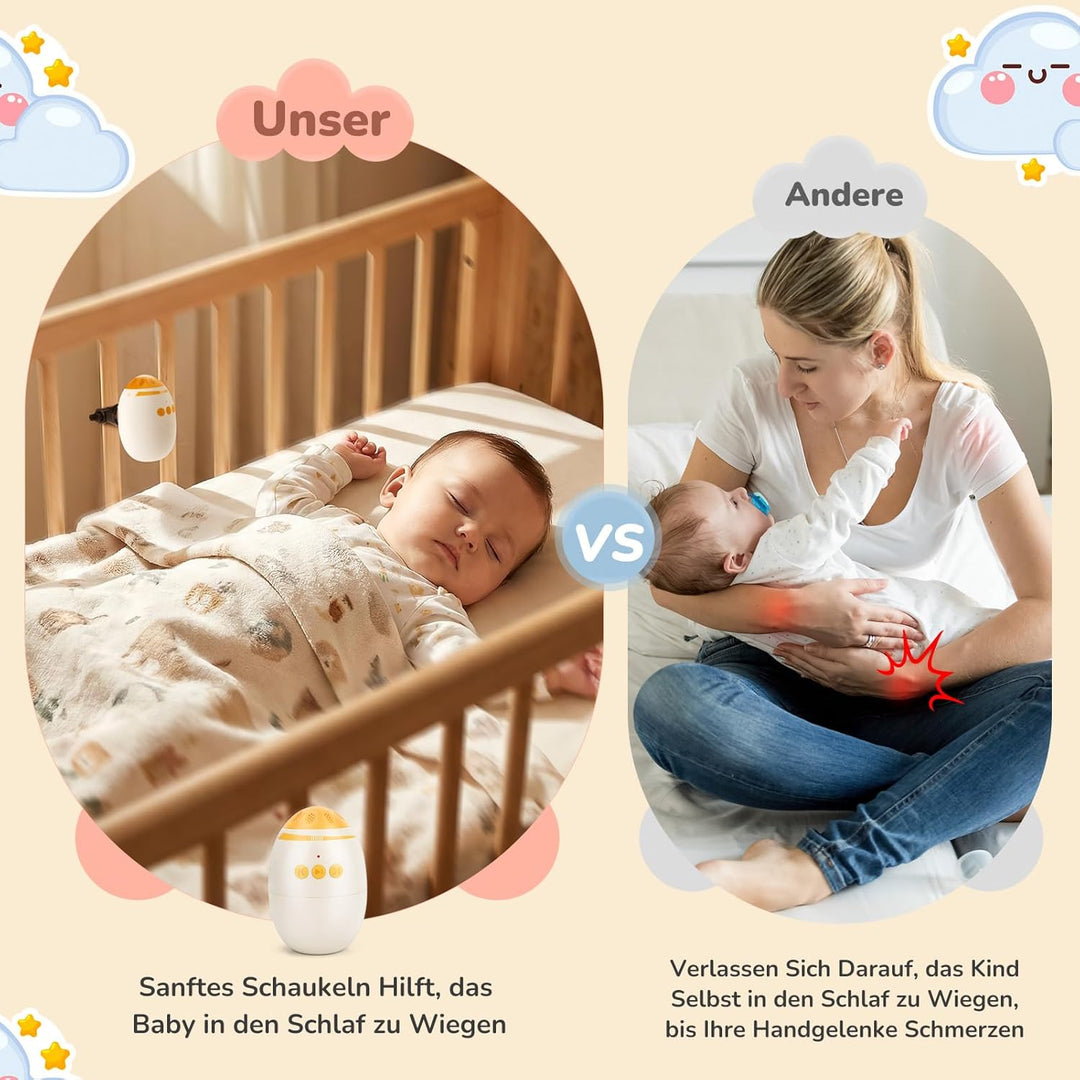 Kinderwagenschaukler, USB-C Einschlafhilfe Baby Wiederaufladbar, Stufenlos Einstellbar & Ultraleise