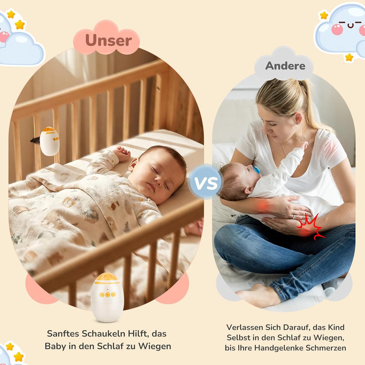 Kinderwagenschaukler, USB-C Einschlafhilfe Baby Wiederaufladbar, Stufenlos Einstellbar & Ultraleise