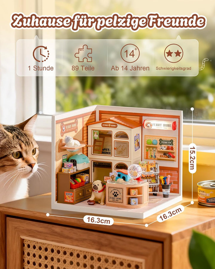 Rolife Super Creator Furry Friends' Home, DIY Miniature House mit Licht, Ohne Kleber, Niedliche Mini
