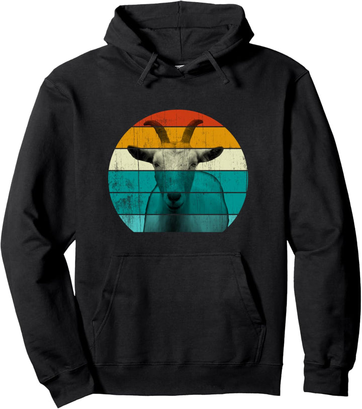 Ziegenkopf Gamskopf Retro Sonnenuntergang Ziege Pullover Hoodie