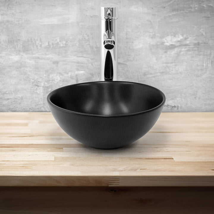 ML-Design Waschbecken aus Keramik in Schwarz matt Ø 280 x 150 mm, Runde Aufsatzwaschbecken, Moderne