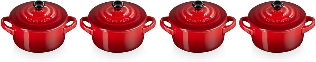 Le Creuset 4er-Set Mini Cocottes aus Steinzeug, je 200 ml, 10 x 5 cm, Steinzeug, Kirschrot, 79212100