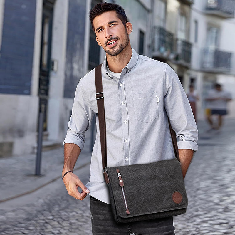 DORRISO Mode Umhängetasche Herren Schultertasche Canvas Schultertaschen für 14 Zoll Laptop Kuriertas