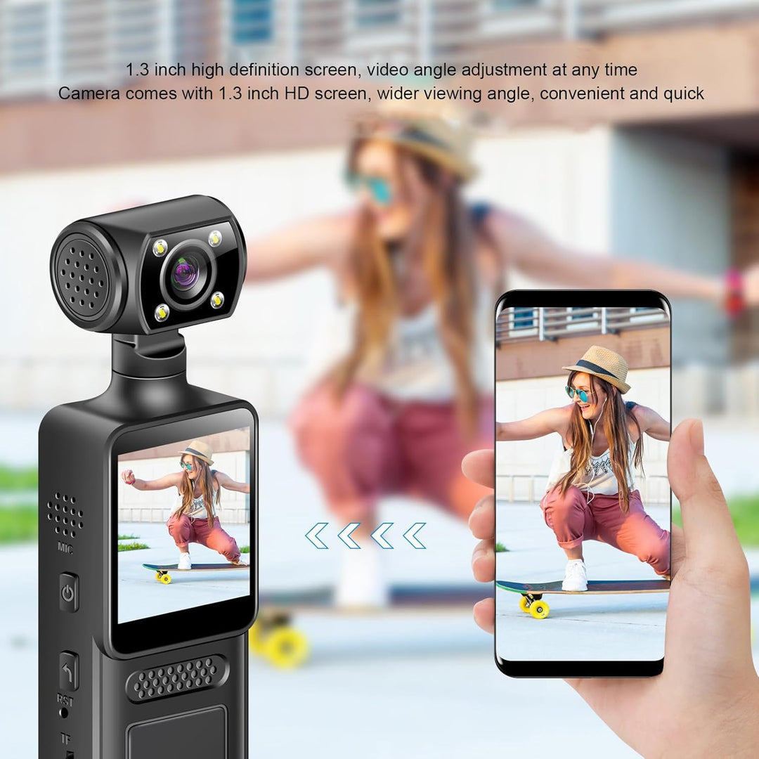 PUSOKEI 4K WiFi Action Kamera, 40MP Vlogging Kameras mit 1,3 "HD IPS Bildschirm, 180 ° Drehbares Obj