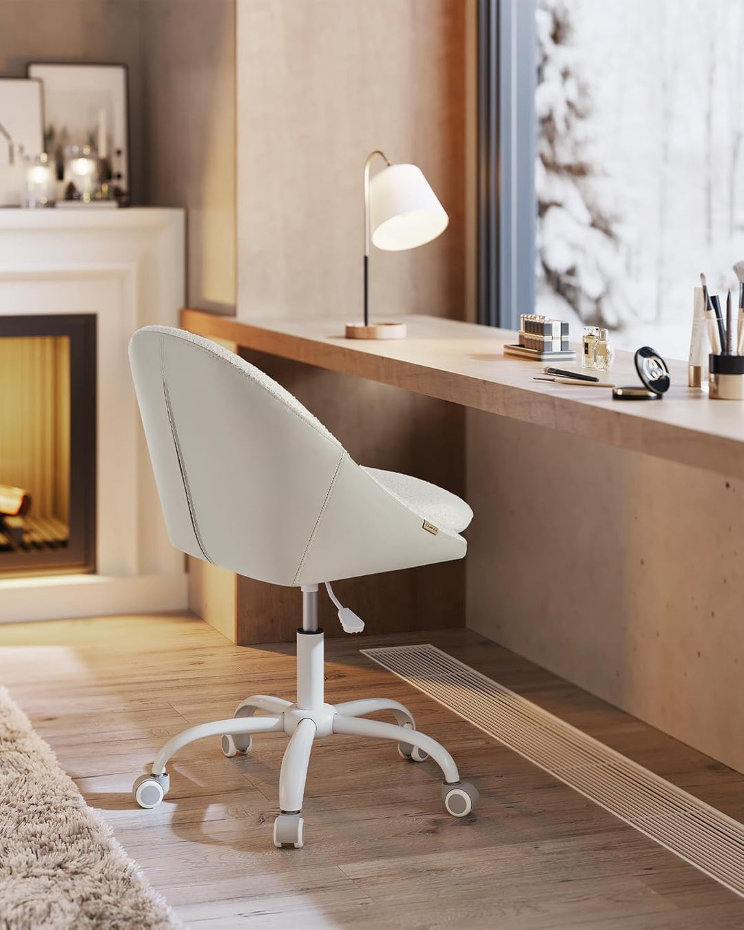 SONGMICS Homeoffice Stuhl, Drehstuhl aus Sherpa, Schreibtischstuhl, Schaumstoffpolsterung, höhenvers