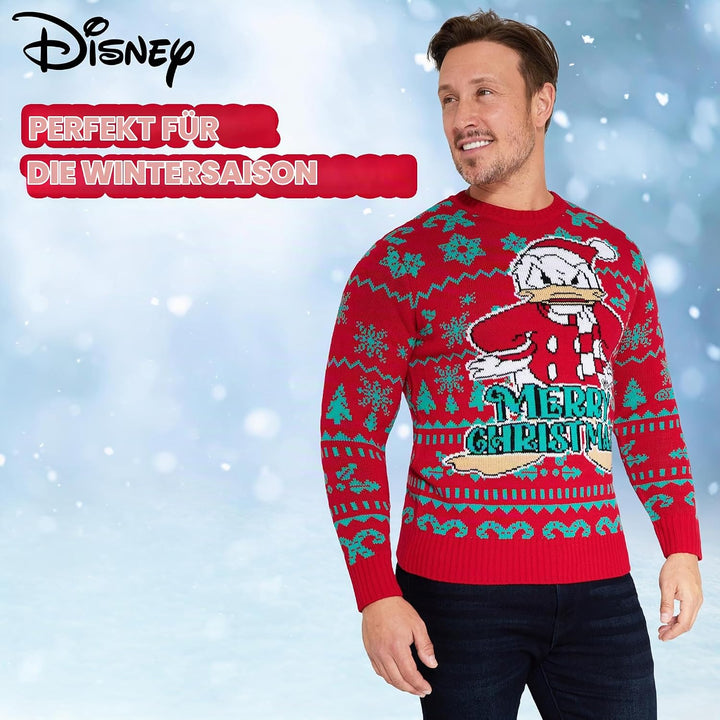 Disney Christmas Sweater Herren S-XXL, Weihnachtspullover Herren Lustig mit Rundhalsausschnitt - Ges