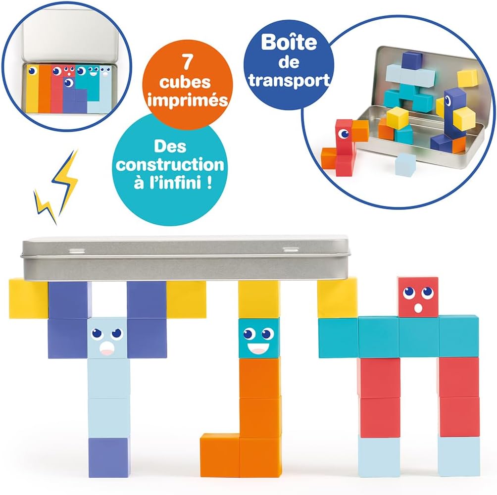 LUDI – Magnetische Würfel – Magnetisches Konstruktionsspiel für unterwegs – 28 Magnetwürfel – Metall