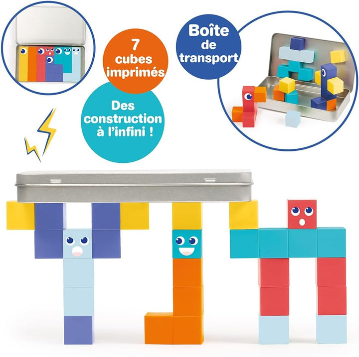 LUDI – Magnetische Würfel – Magnetisches Konstruktionsspiel für unterwegs – 28 Magnetwürfel – Metall