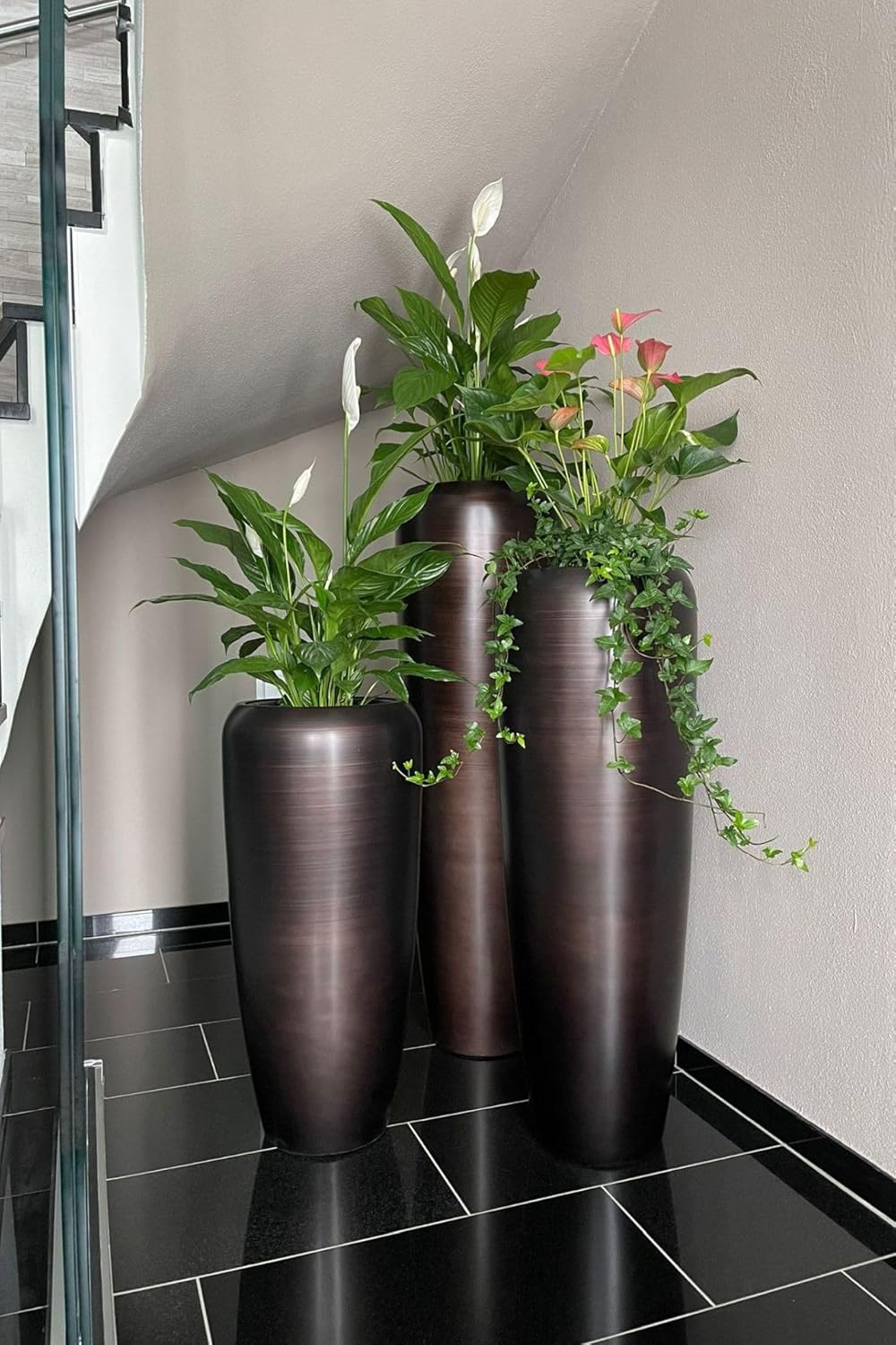 VIVANNO Pflanzkübel Pflanzgefäss Bodenvase exklusiv CAVITA Schwarz Braun Seidenmatt (75x34) Schwarz