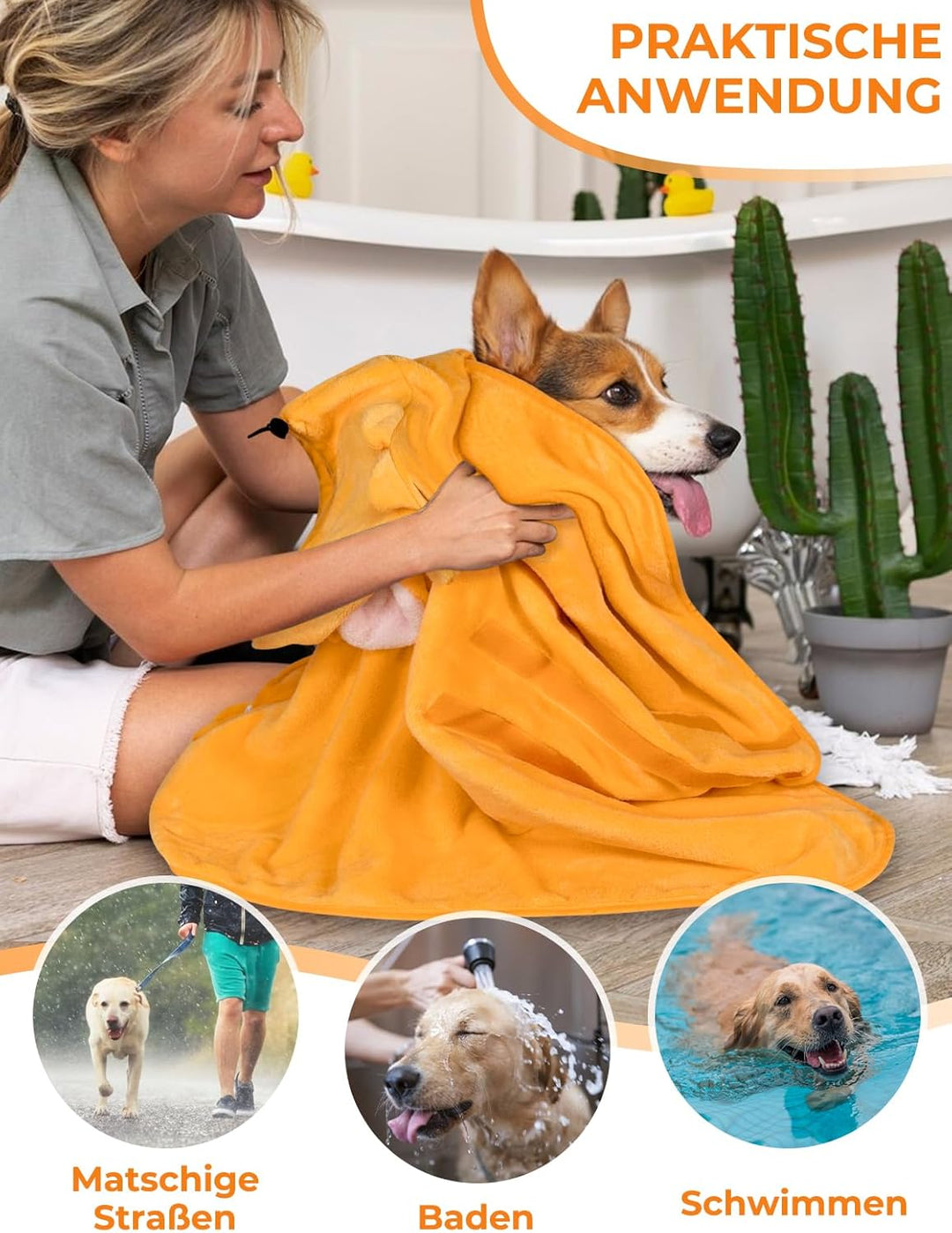 Hundebademantel Schnell Trocknend Badetuch aus Mikrofaser, Bibykivn Einstellbar Hundehandtuch mit Kl