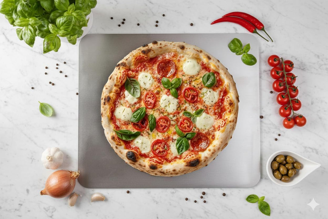 Backstahl für Pizza und Brot 38 x 33 cm / 8 mm Stärke. Premium Pizzastein aus hochwertigem Stahl. Pi