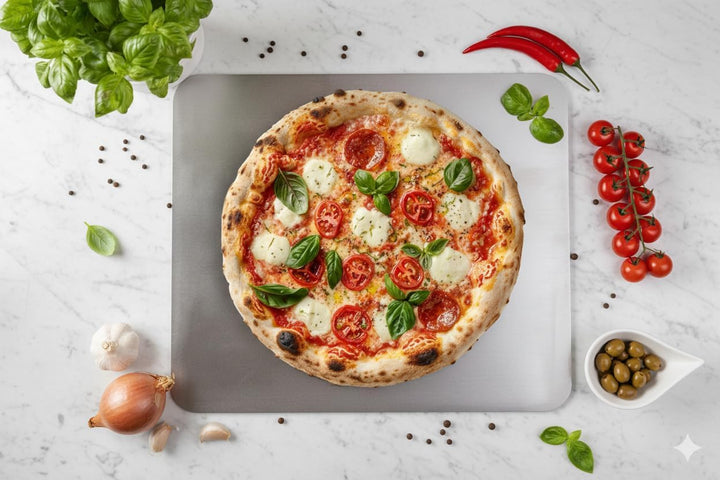Backstahl für Pizza und Brot 38 x 33 cm / 8 mm Stärke. Premium Pizzastein aus hochwertigem Stahl. Pi