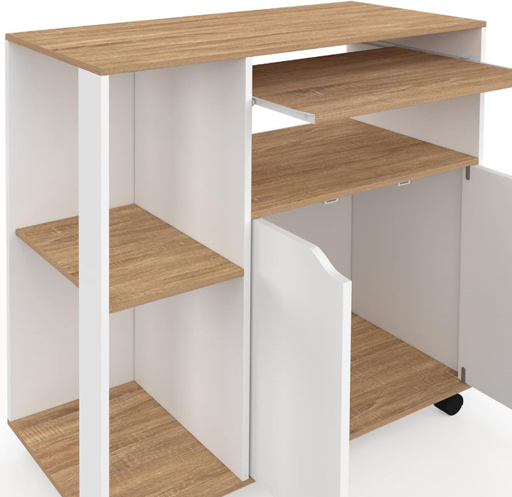 IDMarket - Küchenwagen Cosi, Holz, weiss und Platten in Buche-Optik, Länge 76 cm
