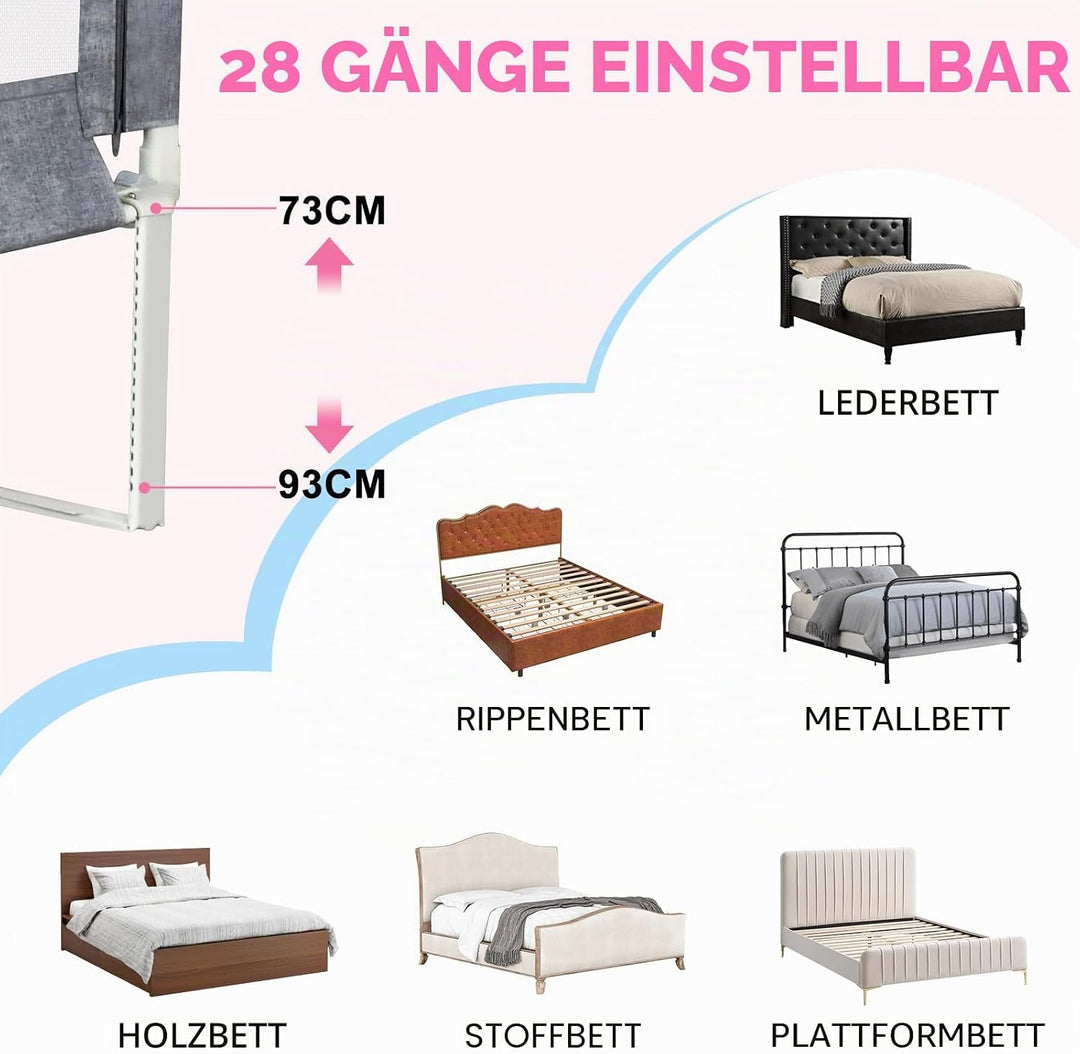 Rausfallschutz Bett,Babybettgitter Rausfallschutz,Höhenverstellbares Baby-Bettgitter &amp; Reise-Bettsch
