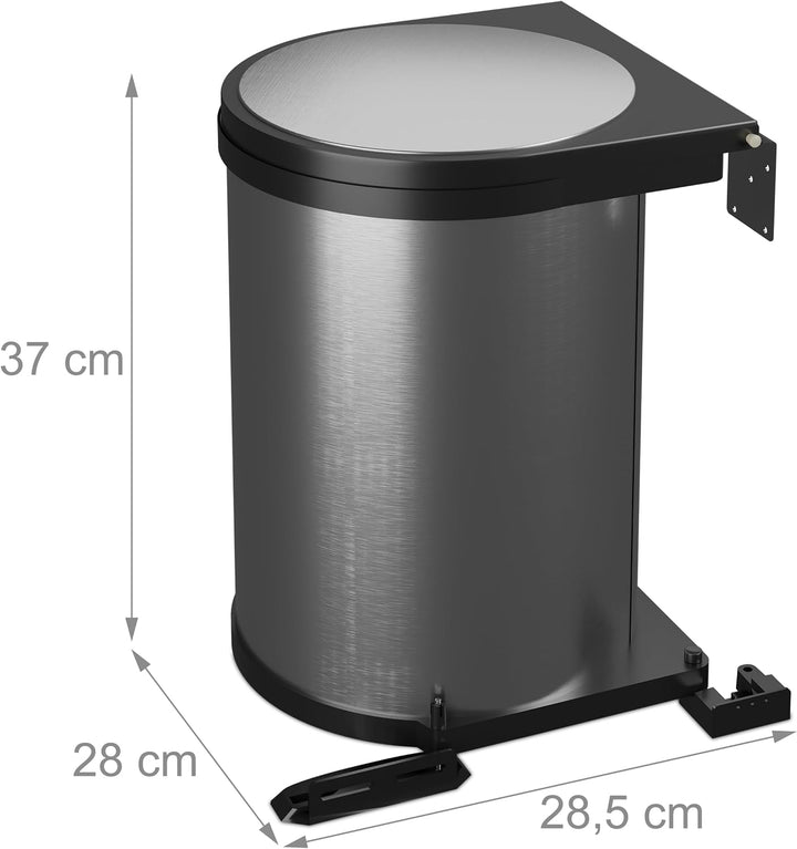 Relaxdays Einbaumülleimer, 12 L, Einbau Unterschrank, Schwenkeimer Küche, HBT: 37x28x28,5 cm, Edelst