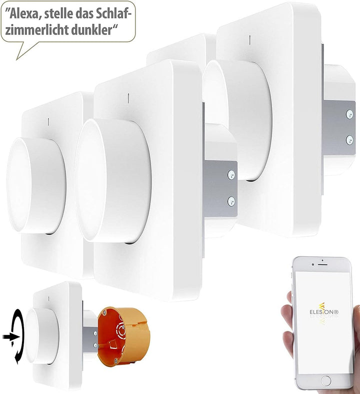 Luminea Home Control WLAN Dimmer Schalter: 4er-Set WLAN-Unterputz-Lichtschalter & Dimmer, Dreh- & Dr