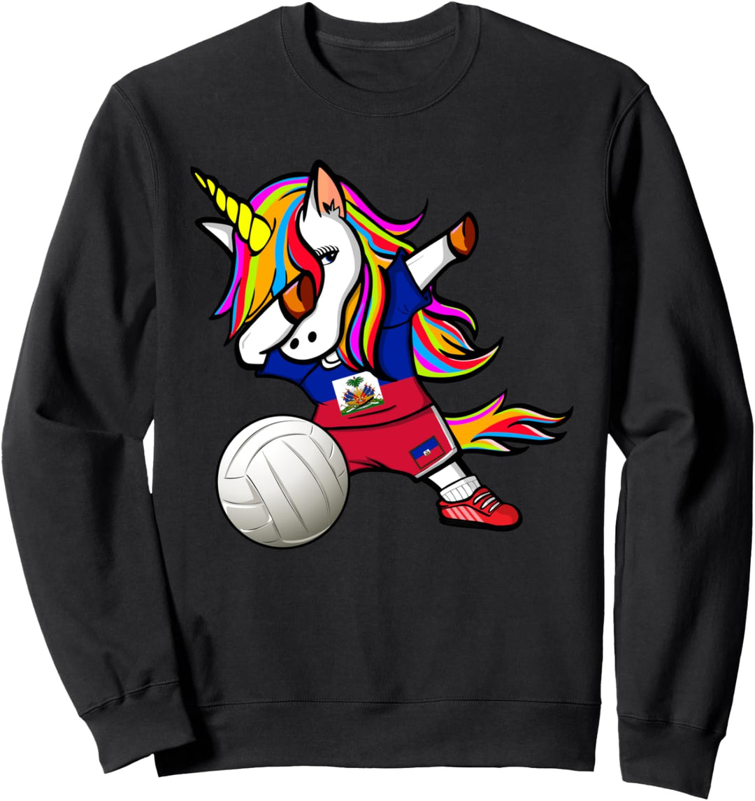 Dabbing Einhorn Haiti Volleyball - Haitianische Flagge Sport Sweatshirt