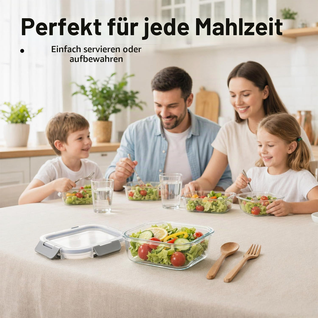 Glas Frischhaltedosen Set &amp; Meal Prep Boxen, 5x370ml Borosilikatglas Behälter mit BPA-freiem Deckel,