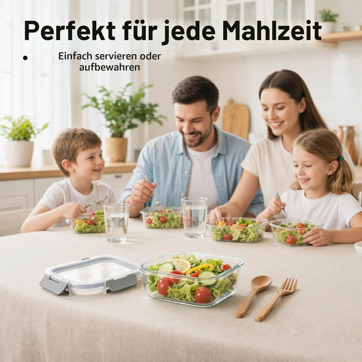 Glas Frischhaltedosen Set &amp; Meal Prep Boxen, 5x370ml Borosilikatglas Behälter mit BPA-freiem Deckel,