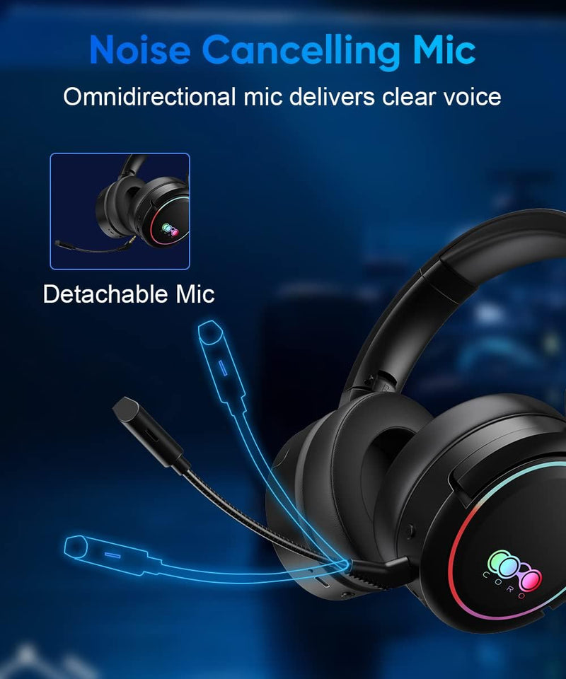 Kabelloses Gaming-Headset, Bluetooth Kopfhörer mit Mikrofon, 2,4 GHz Wireless Headphones Over-Ear Ko