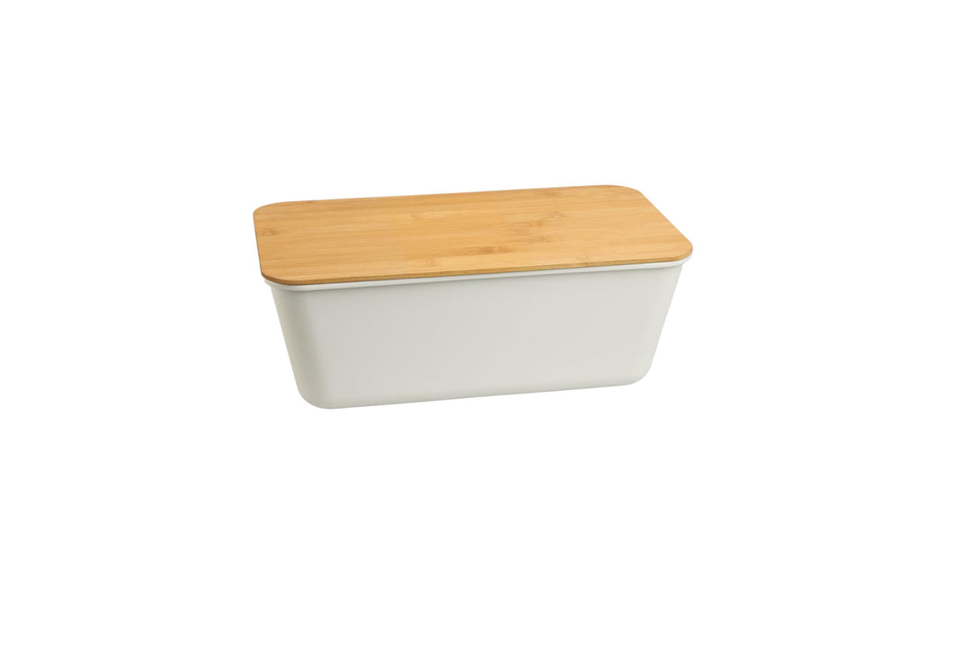 MOON HOME Brotkasten - Airlock White, mit vielseitigem Deckel aus Bambus/Holz als Brotschneidebrett,